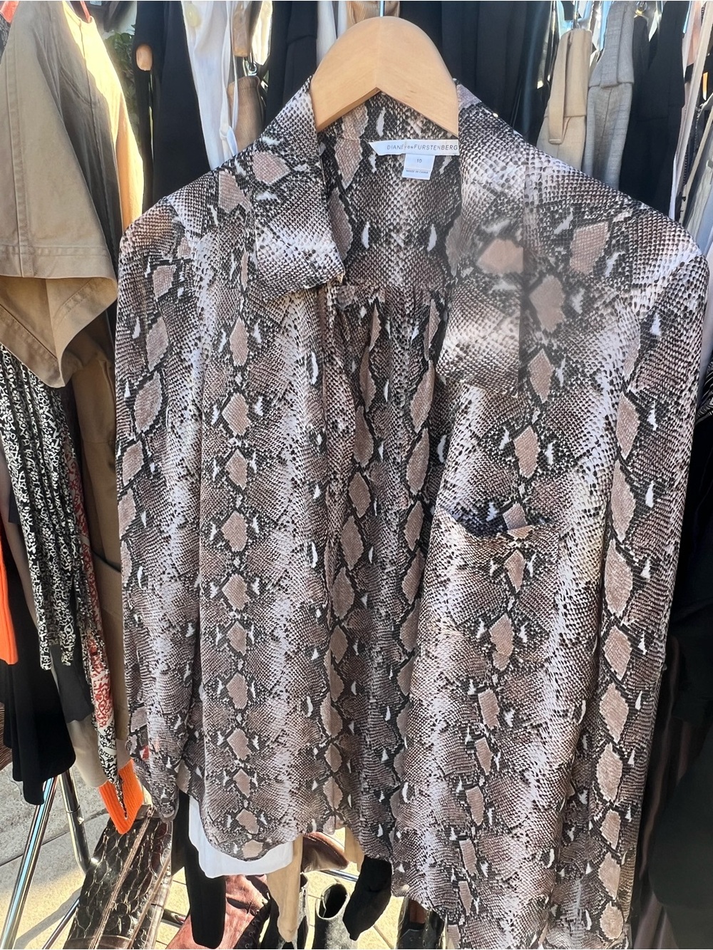 Animal Print Button-Up Blouse in Taupe and Black